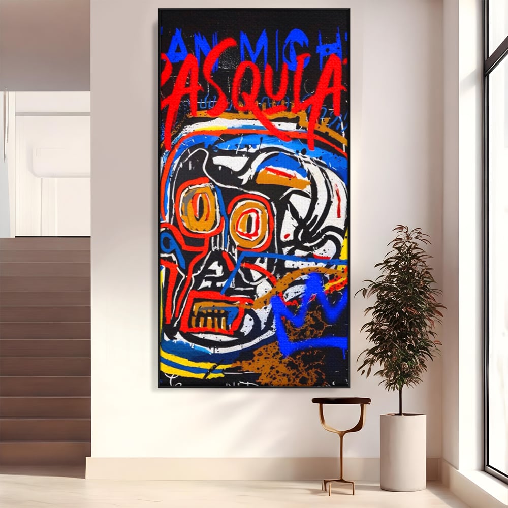 Tablou canvas cu tablou canvas cu portret stil graffiti, in rama de aluminiu negru